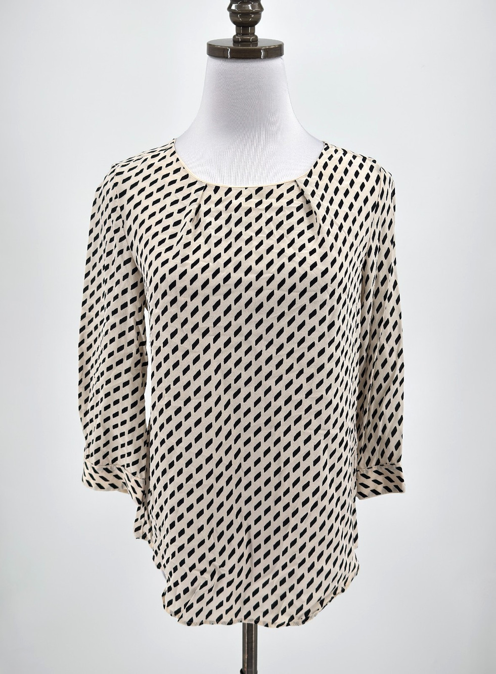 Weekend Max Mara Cream Black Geometric Pattern 3/4 Sleeve Blouse Top